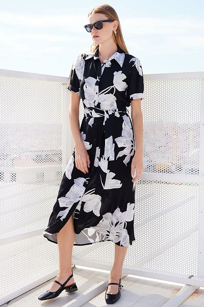 Merterium Women's Short Sleeve Viscose Dress D.Black 1163