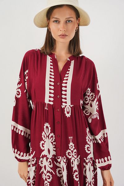 Bigdart Women's Patterned Long Hijab Dress 2585 - A.Burgundy