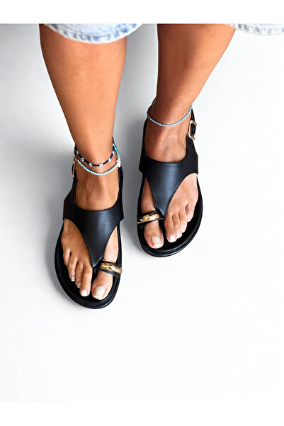 NE&VE SHOES Γυναικεία casual σανδάλια σαγιονάρες με μαύρη δερμάτινη αγκράφα