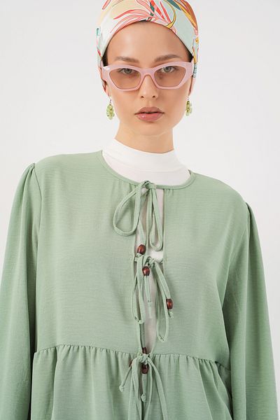 Bigdart Women's Front Lace-Up Tunic Trousers Double Set 6744 - Mint