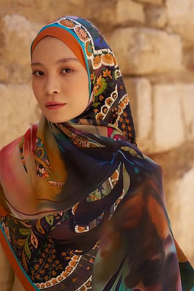 ED Scarf Sunrise Carnival Pattern Shawl - Orange