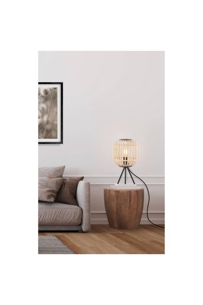 Eglo Veioza cu abajur din bambus, structura metalica, design vintage, sursa cu soclu E27, 28 W, 400 x ...
