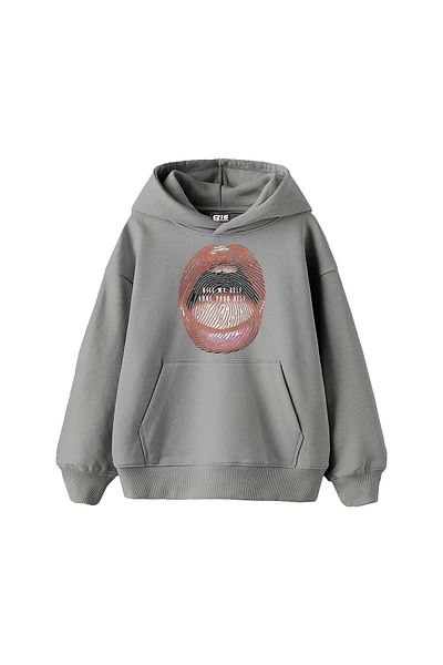 Sekizbiraltı Love Your Self Printed Oversize Unisex Gray Hoodie