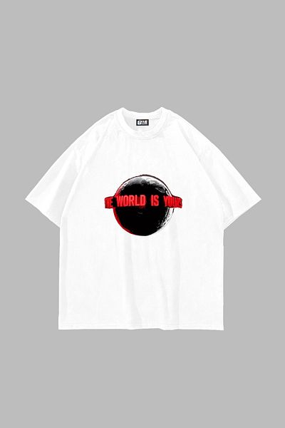 Sekizbiraltı The World Is Yours V2 Printed Oversize Unisex White Tshirt