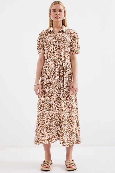 Merterium Women's Short Sleeve Viscose Dress Brown 1163