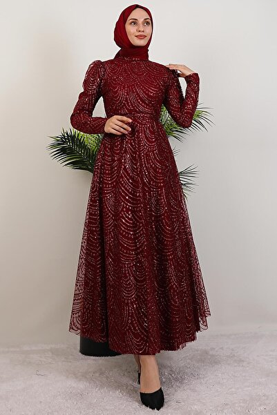 giz astore Lumina Simli Abiye Bordo