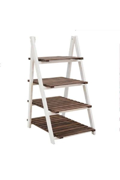 unbranded Foldable Wooden Flower Stand - 4-Tier Ladder Design, White