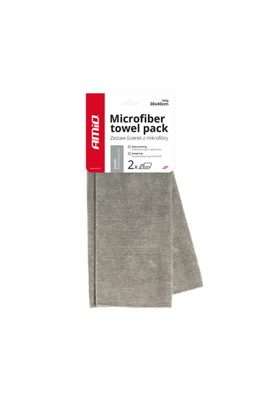 AMIO Set of 2 microfiber cloths for car windows/mirrors 30x40, gray