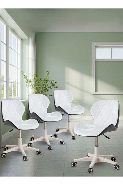 Taimi 4-Pieces Ergonomic Desk Chair with Adjustable Height Study Chair with Swivel Wheels 360°,White/Black