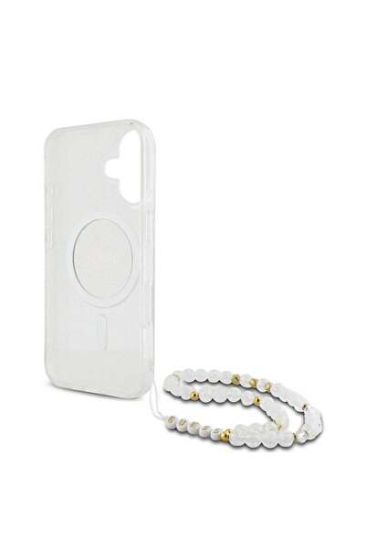 Guess Θήκη για iPhone 16 Plus, IML Glitter με λουράκι Pearl MagSafe, - Διαφανής