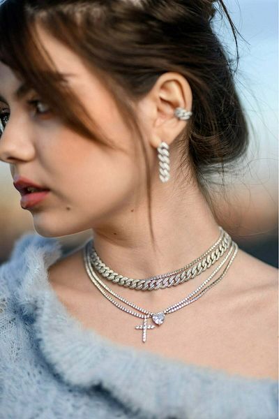 ohmygod jewelry Colier tip choker Cuban Link din Argint si Cristale – Limited Edition