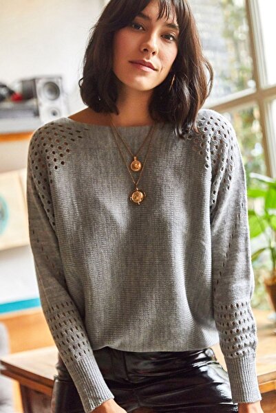 Marvine Women's Oversize Openwork Bat Sleeve Model Knitwear Blouse