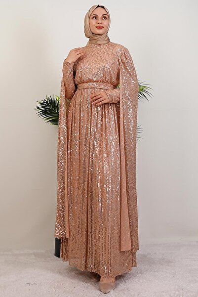 giz astore Pul Payet Pelerinli Abiye Sütlükahve