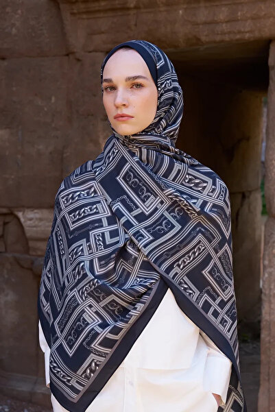 ED Scarf Sunrise Geometrik Desen Şal - Siyah