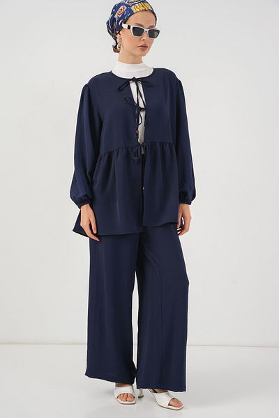 Bigdart Women's Front Lace-Up Tunic Trousers Double Suit 6744 - Navy Blue