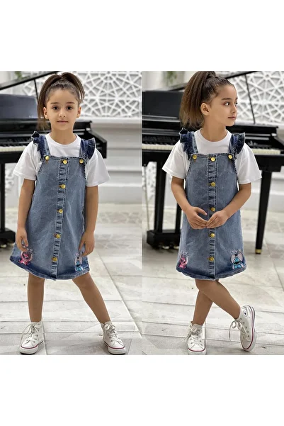 yns coolstar New Season Stitch Embroidered Buttoned Front Denim Salopet Gilet Dress and T-Shirt