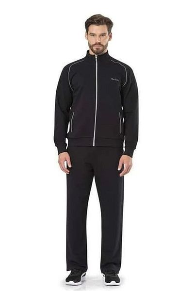 Pierre Cardin 7055 Men's Long Sleeve Stand Collar Tracksuit Set-Black