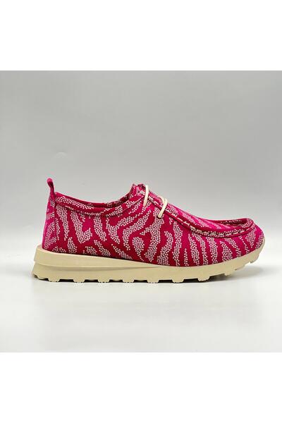 Ametist حذاء مونيكا فوشيا-أبيض منقوش من الجلد السويدي – جلد طبيعي ونعل ثيرمول...