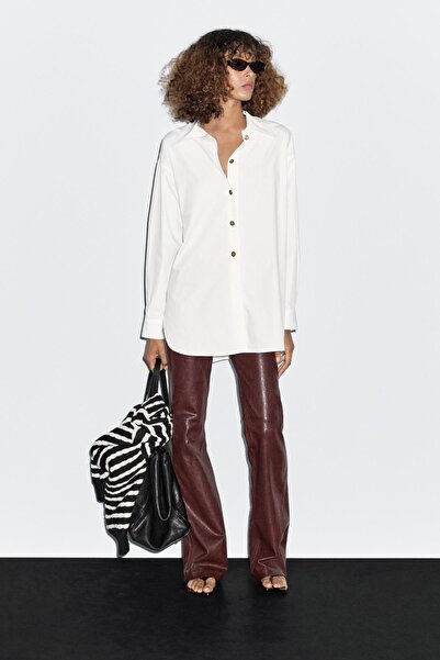 Massimo Dutti Dore düğmeli poplin gömlek