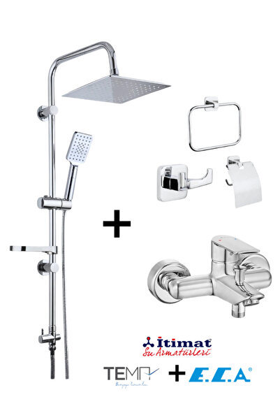 Eca Lia Banyo Bataryası + İtimat Rain Tepe Seti ve Paslanmaz Tema Aksesuar Seti (3'lü Markafiyat Kombin)
