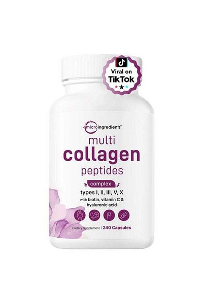 Micro ingredients Multi Collagen Pills for Women & Men, 240 Capsules | Type I, II, III, V, X - Hydro