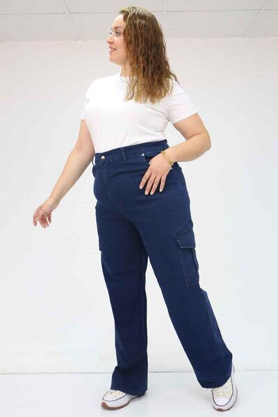 Eslina 49031 Plus Size Side Pocket Jeans - Navy Blue