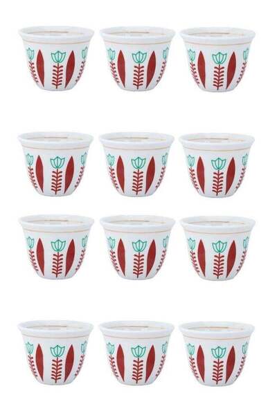 Badraig 12-Piece Cawa Cups Sip in Style with White and Red Floral Design 60Ml | 90 ML / 120 ML