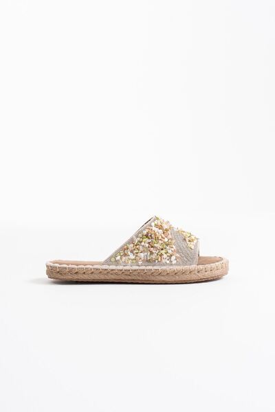 shoe for me Dennis women's beige stone embroidered slippers