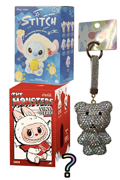 Pofika Stitch Koala Peluş + Labubu X Coca-cola +Ayıcık Charm Hediyeli 3'lü Set