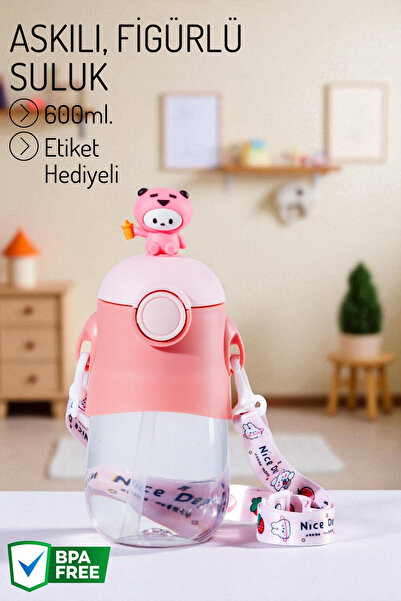 Nandy Home Figürlü ve Askılı Etiket Hediyeli Pipetli Suluk