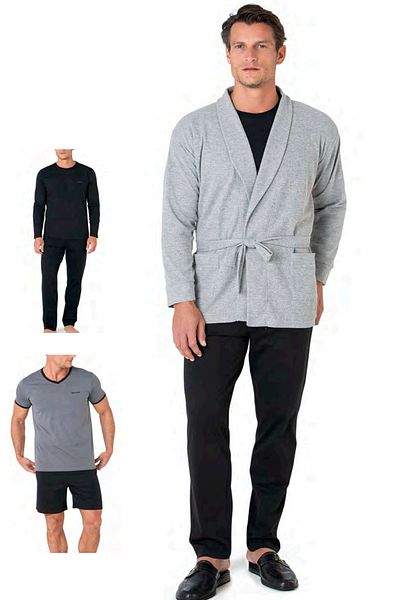 Pierre Cardin 5640 Men's Knitwear Pajama Set with Dressing Gown - Gray