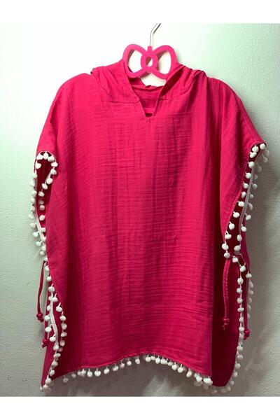 Mady Aksesuar Organic Muslin Hooded Baby Poncho Fuchsia Beach - Baby Bathrobe