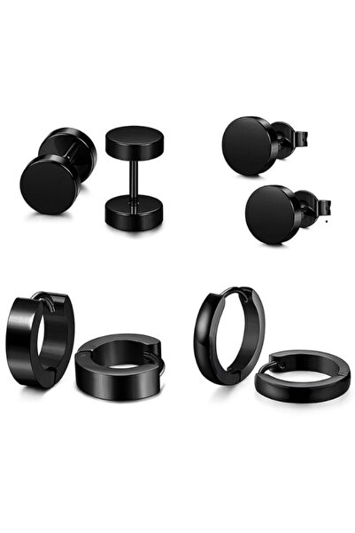 RAHEL Set of 6 pairs of Punk earrings, 8 mm, Black