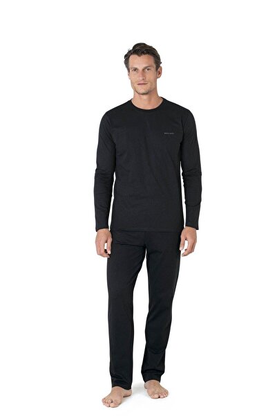 Pierre Cardin 5640 Erkek Triko Sabahlıklı 5'li Pijama Takım-Siyah