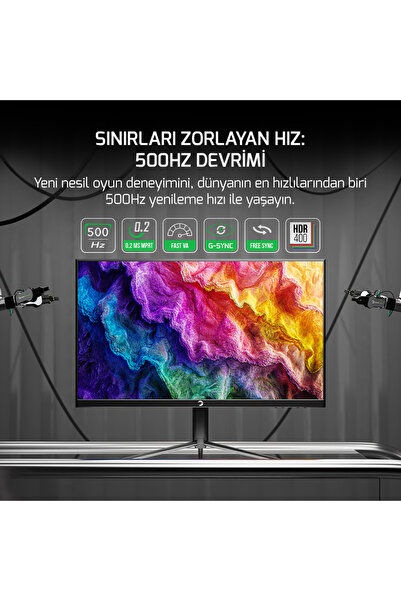 GamePower Lucid S50 24.5'' 500Hz 0.2Ms Fast VA E Spor 10 Bit Pivot FHD RGB Gaming Monitör