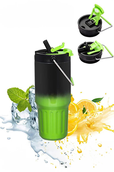 Cin 800 ml, Pipetli, Bardak Termos, El Termosu, Mug, Çelik, Yeşil-Siyah, cin8...