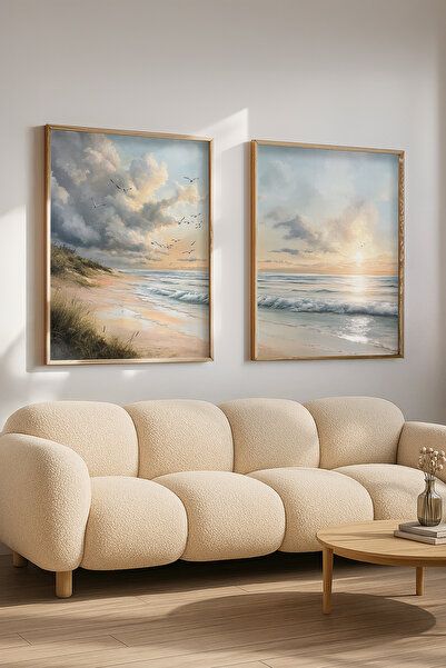 STARYUNA Set de pictură cu efect de pictură în ulei cu cadru din lemn, cu vedere la malul mării și la apus de soare, Yuna286