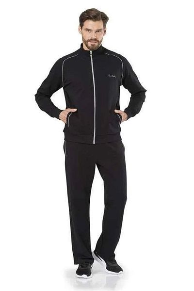 Pierre Cardin 7055 Men's Long Sleeve Stand Collar Tracksuit Set-Black