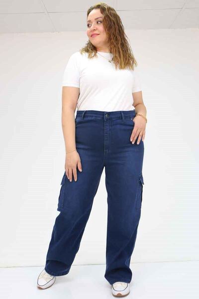 Eslina 49031 Plus Size Side Pocket Jeans - Spray Navy Blue