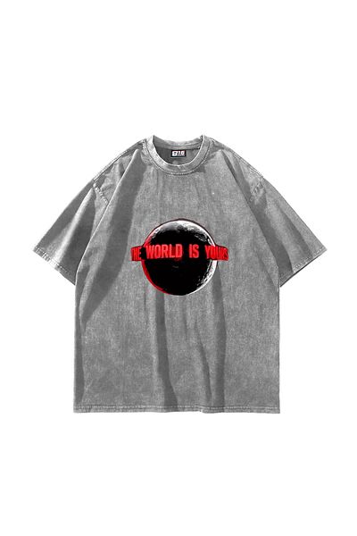 Sekizbiraltı The World Is Yours V2 Printed Oversize Unisex Washable White Tshirt