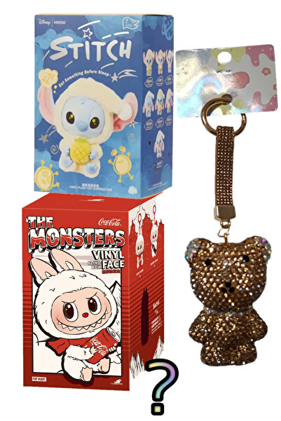 Pofika Stitch Koala Peluş + Labubu X Coca-cola +Ayıcık Charm Hediyeli 3'lü Set