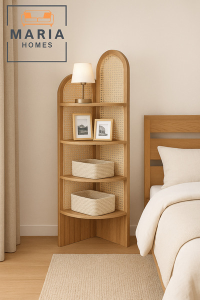 MARIA HOMES رف زاوية من الخيزران البني - 180×40×40 سم - رف عرض عصري موفر للمساحة
