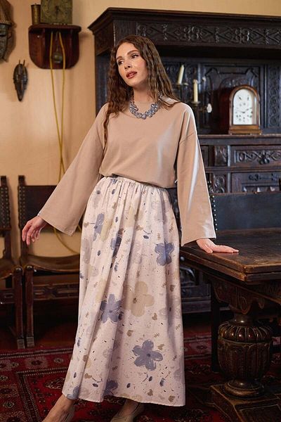 Ceylan Otantik Soft Indigo Floral Patterned Balloon Skirt