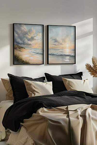 STARYUNA Set de picturi duble cu efect de pictură în ulei, cu vedere la malul...