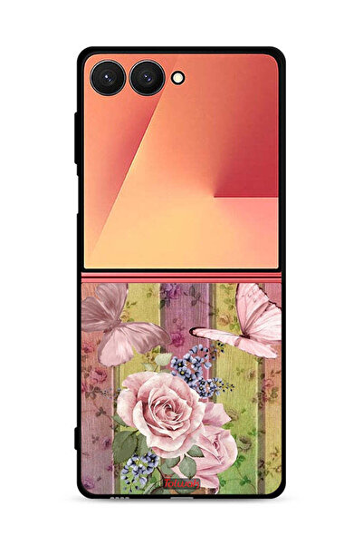 Tolwak غطاء حماية لهاتف سامسونج جالاكسي زد فليب 7 بنقشة فراشات الخوخ والورود