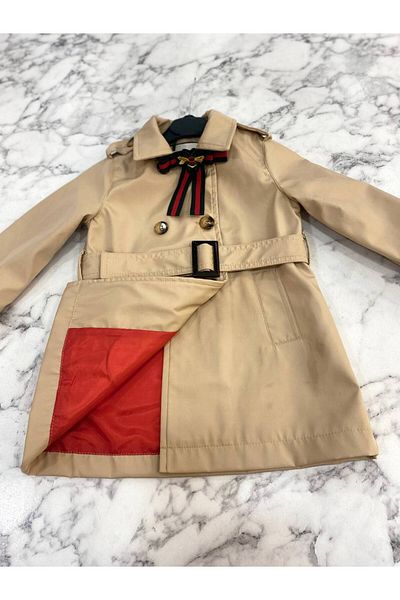 HÇ Hülya Çelik KİDSWEAR 2018 Girl's Trench Coat Beige Trench Coat