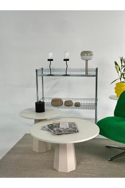 kuppdesign Lilyum Mantar Orta Sehpa Krem İkili Set