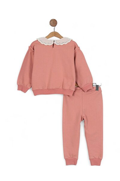 Egelite Girl's Basic Seasonal Brode Lace Collar, Oversize, Ruffled Sleeves, Stylish Tracksuit Set