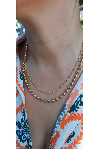 ARİ TAKI Gold 45 cm Steel Necklace with Mini Topcuk