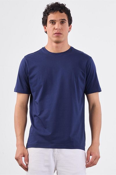 Dufy Navy Blue Plain Men's T-Shirt - Slim Fit